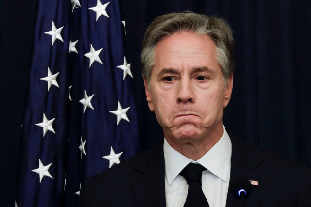Menteri Luar Negeri Amerika Serikat Antony Blinken memberikan keterangan pers usai menghadiri Pertemuan Menteri Luar Negeri ASEAN di Jakarta, Jumat (14/7/2023). Foto: Ajeng Dinar Ulfiana/REUTERS