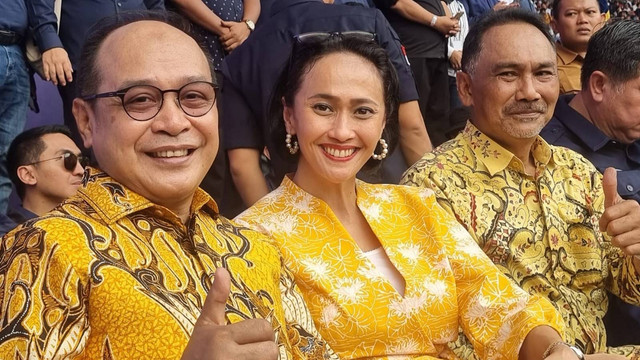 Elite Golkar (kiri ke kanan): Supriansa, Christina Aryani, dan Rizal Mallarangeng hadiri Apel Siaga NasDem. Foto: Dok. Istimewa