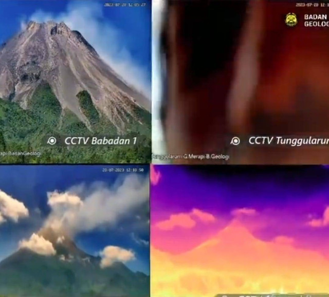 Seseorang yang tidak diketahui identitasnya memanjat dan selfie di kamera CCTV pemantau aktivitas Gunung Merapi. Foto: BPPTKG