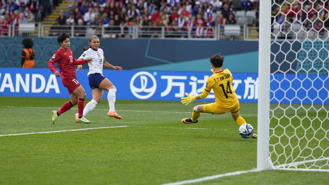 Sophia Smith (AS) mencetak gol ke gawang Vietnam dalam pertandingan Grup E - Piala Dunia Wanita FIFA Australia & Selandia Baru 2023. Foto: Kim Price/Cal Sport Media/Sipa USA