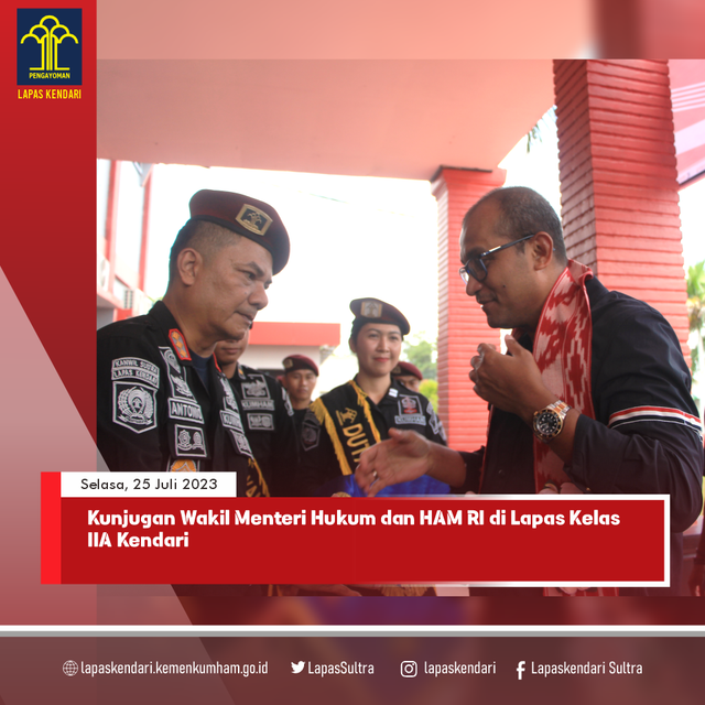 Wakil Menteri Hukum dan HAM (kanan) dan Kalapas Kelas IIA Kendari (kiri). Foto: Humas Lapas Kendari
