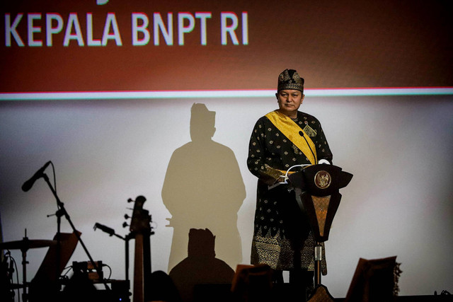 Kepala BNPT Komjen Pol Rycko Amelza Dahniel pada acara puncak HUT ke-13 Badan Nasional Penanggulangan Terorisme (BNPT) di Djakarta Theater, Jakarta, Jumat (28/7/2023). Foto: Jamal Ramadhan/kumparan