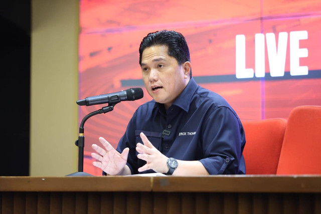 Erick Thohir saat konferensi pers di Jakarta, Rabu (2/8).
Foto: PSSI