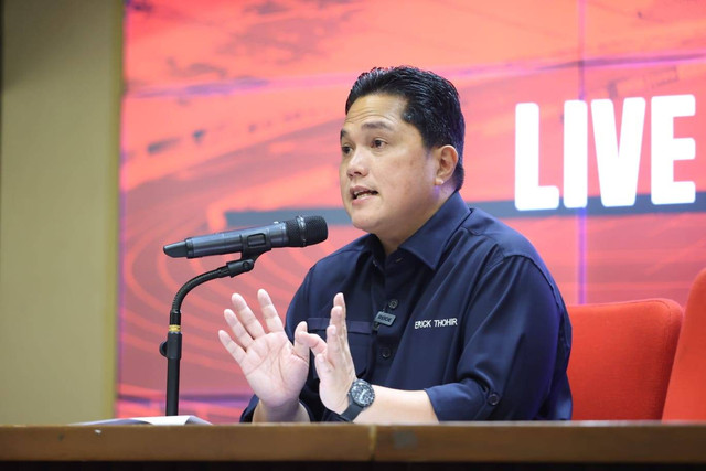 Erick Thohir saat konferensi pers di Jakarta, Rabu (2/8).
 Foto: PSSI