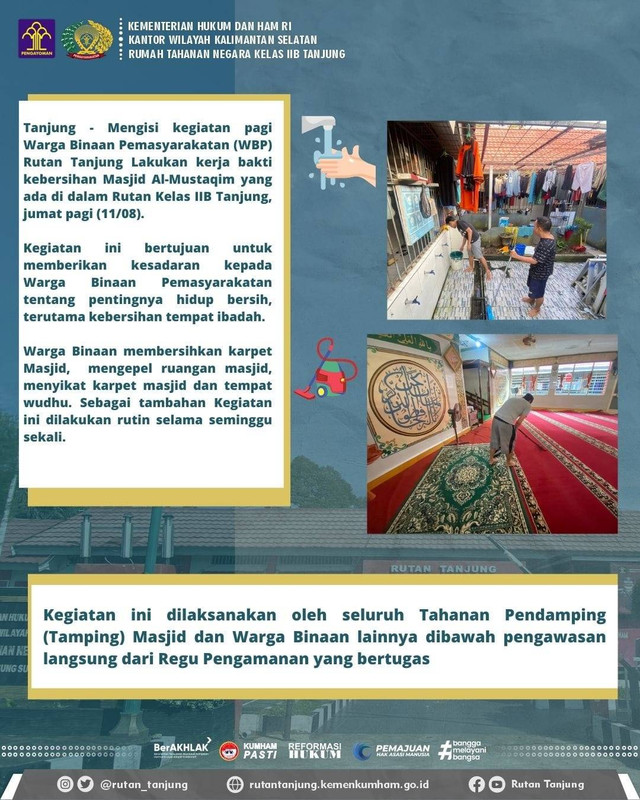 Jumat Bersih, WBP Rutan Tanjung Kerja Bakti Membersihkan Setiap Sudut Masjid (1)