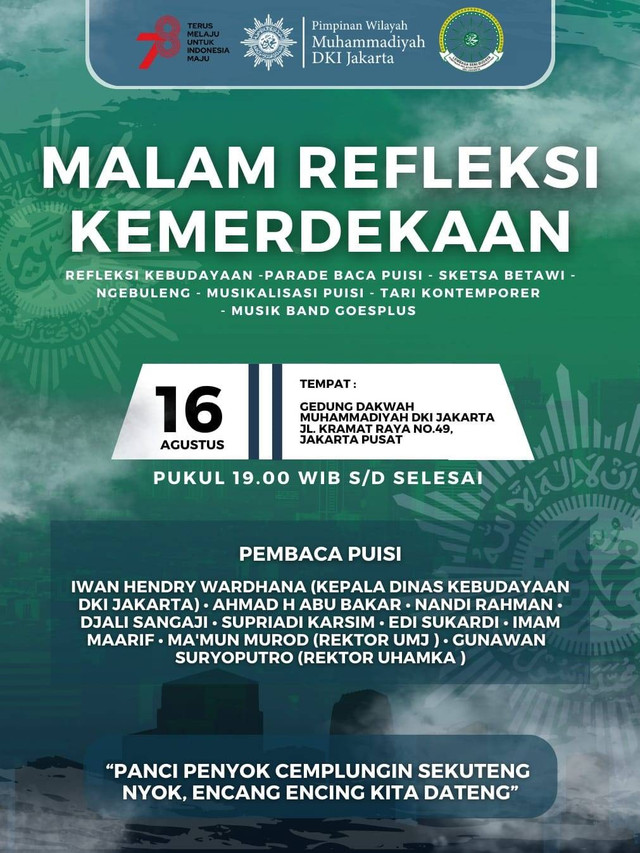 Informasi Malam Refleksi 78 Kemerdekaan RI LSB PWM DKI Jakarta. Sumber: LSB PWM DKI Jakarta