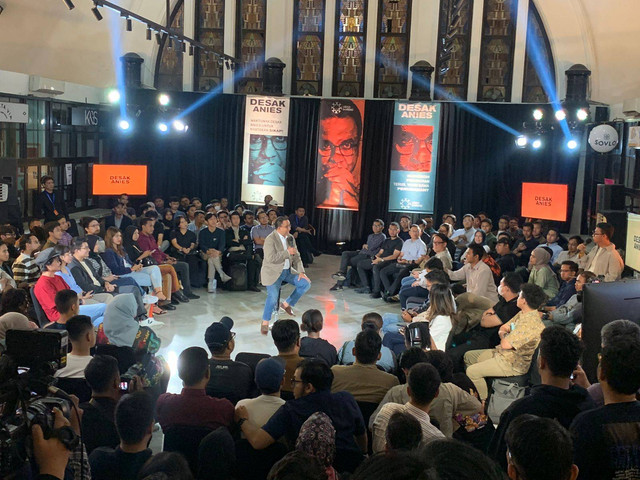 Bacapres dari Koalisi Perubahan untuk Persatuan, Anies Baswedan di Pos Bloc, Jakarta, Selasa (15/8).  Foto: Luthfi Humam/kumparan