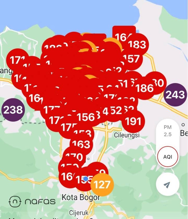 Polusi tinggi tetap mengepung Jabodetabek pada Selasa, 22 Agustus 2023. Foto: Dok. Apps Nafas Indonesia