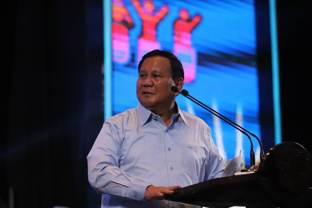 Prabowo Subianto di acara Pembukaan Bimtek dan Perayaan HUT PAN ke 25 di Hotel Sultan Jakarta, Senin (28/8/2023). Foto: Fitra Andrianto/kumparan