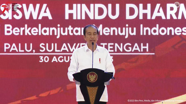 Presiden Jokowi saat Pembukaan Mahasabha XIII KMHDI 2023 di Palu, Rabu (30/8/2023). Foto: Youtube/Sekretariat Presiden