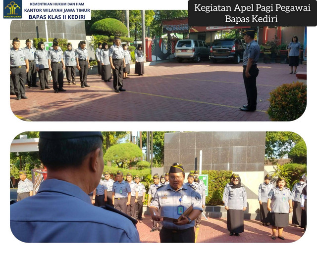 Kegiatan Apel Pagi Rutin Senin Bapas Kelas II Kediri (Foto:HumasBapasKediri)