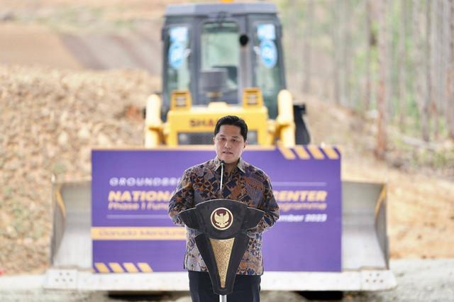 Ketua PSSI Erick Thohir saat Groundbreaking National Training Center di IKN. Foto: Twitter/@erickthohir