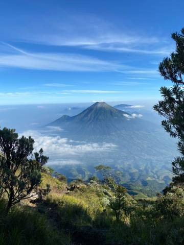 View Gunung Sindoro dari Gunung Sumbing (Sumber : Pribadi, Minggu 26/5/2023)
