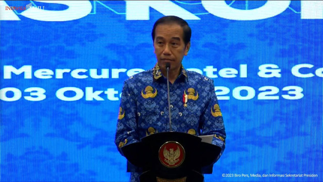 Presiden Jokowi memberikan sambutan pada pembukaan Rakernas KORPRI, di Jakarta, Selasa (3/10/2023). Foto: Youtube/Sekretariat Presiden