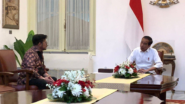 Eks Mentan Syahrul Yasin Limpo bertemu dengan Presiden Jokowi di Istana Presiden, Jakarta, Minggu (8/10/2023) malam. Foto: Dok. Istimewa