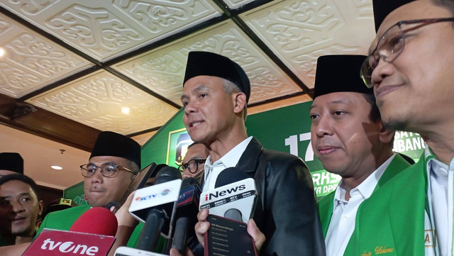 Bacapres dari PDI Perjuangan, Ganjar Pranowo dalam acara Workshop Nasional Anggota DPRD Fraksi PPP se-Indonesia di Hotel Mercure, Ancol, Jakarta Utara, Jumat (20/10/2023). Foto: Fadlan/kumparan