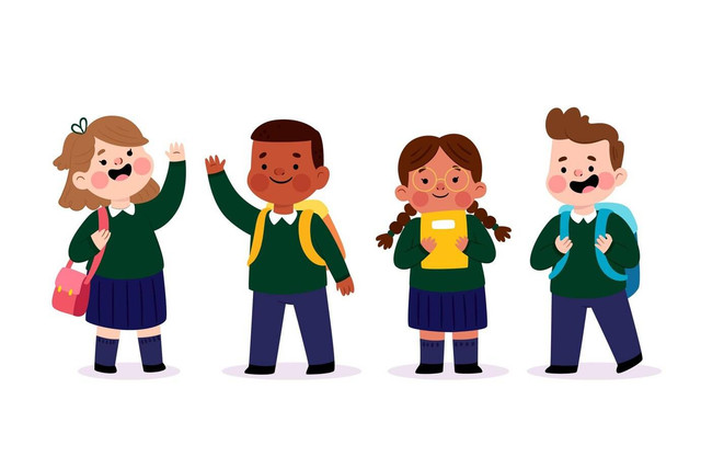 Ilustrasi manusia yang berkualitas (Free vector happy children standing back to school by : freepik.com)
