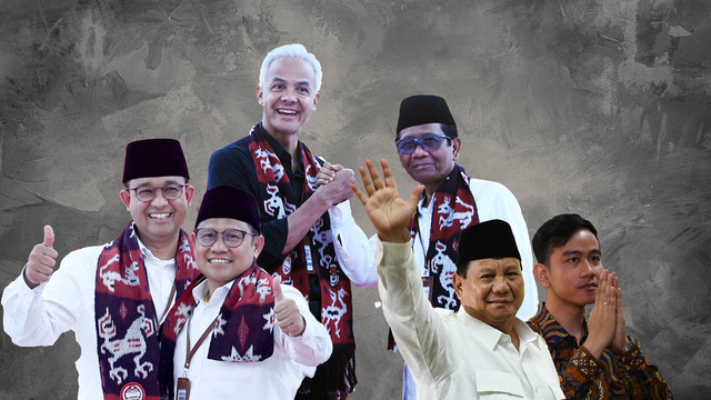 Anies-Cak Imin, Ganjar-Mahfud, Prabowo-Gibran. Foto: kumparan dan Antara