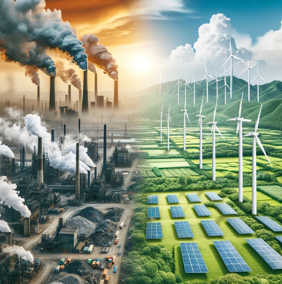 Komparasi antara limbah industri dan daur ulang (sumber: DALL-E 3, 2023, diubah oleh penulis).