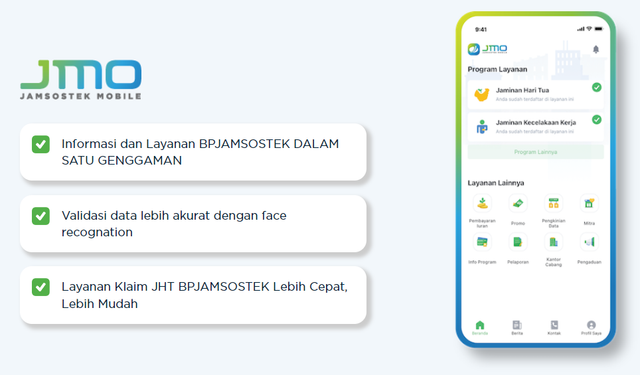 Aplikasi JMO untuk klaim saldo JHT maksimal Rp10 juta. Foto: BPJS Ketenagakerjaan