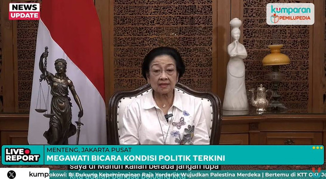 Pidato Megawati Soekarnoputri terkait kondisi politik terkini. Foto: kumparan