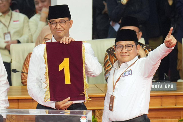 Pasangan capres-cawapres Anies Baswedan dan Muhaimin Iskandar (AMIN) mendapat nomor urut 1 sebagai kontestan Pilpres 2024, Selasa (14/11/2023). Foto: Dok. Istimewa