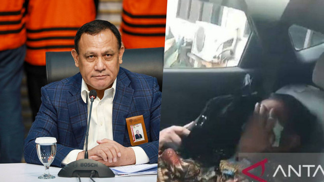 Beda gaya Ketua KPK Firli Bahuri ketika memimpin konpers di KPK pada Selasa (kiri) dan setelah menjalani pemeriksaan di Bareskrim Polri pada Kamis (kanan). Foto: kumparan dan ANTARA