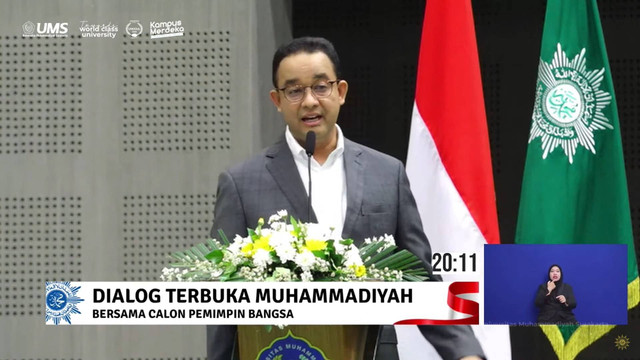 Calon Presiden Anies Baswedan menghadiri Dialog Terbuka Muhammadiyah di UMS, Rabu (22/11/2023). Foto: Youtube/ Muhammadiyah Channel