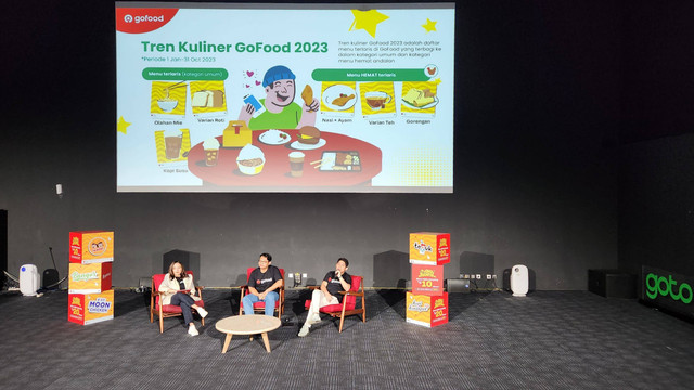 Konferensi pers paparan Tren Kuliner 2023 GoFood dan promo Nampol, di kantor Gojek, Jakarta (28/11/22023). Foto: Azalia Amadea/Kumparan