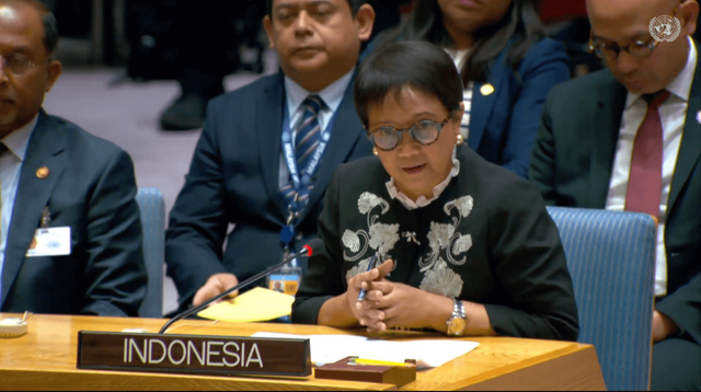 Menlu Retno Marsudi menghadiri sidang DK PBB soal Gaza di New York, Rabu (29/11/2023). Foto: Twitter/Menlu_RI