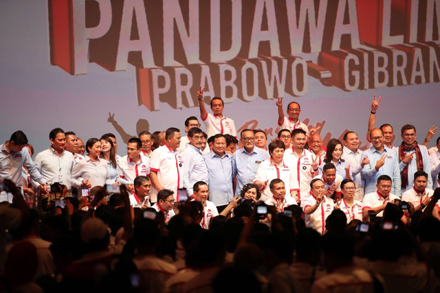 Capres nomor urut 2 Prabowo Subianto saat menghadiri deklarasi dukungan Prabowo-Gibran dari organisasi Pandawa Lima di Djakarta Theater, Jakarta, Jumat (1/12/2023). Foto: Dok. Istimewa