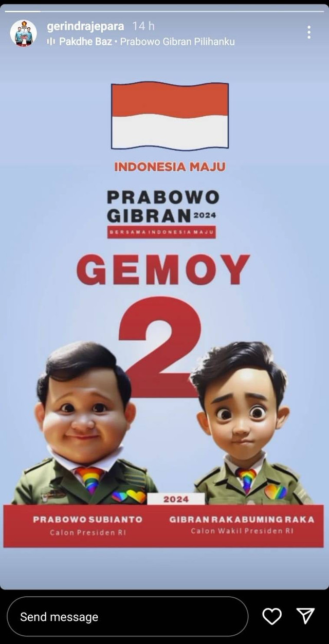 Instagram story akun DPC Gerindra Jepara. Foto: Instagram/@gerindrajepara