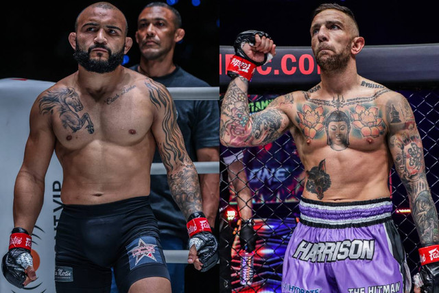 John Lineker (kiri) akan menjalani debut dalam Muay Thai di ONE Championship dengan menghadapi Liam Harrison di ONE Fight Night 18. Foto: ONE Championship