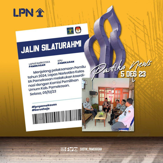 Lapas Narkotika Kelas IIA Pamekasan lakukan koordinasi dengan KPU Kab. Pamekasan, Selasa (05/12/2023) Pagi (Foto : Humas Lapas Narkotika Pamekasan).