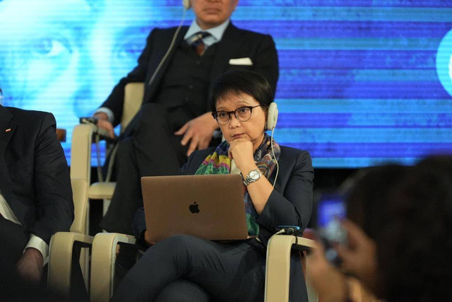 Menlu Retno Marsudi pada Peringatan 75 Tahun Universal Declaration of Human Right 11-12 Desember 2023 di Jenewa. Foto: Dok. Kemlu RI