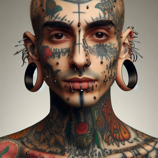 bentuk implementasi tatto dan modifikasi tubuh. foto : Ai Generator
