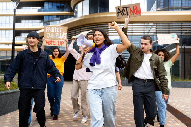 Ilustrasi 1 : Kampanye di kampus (sumber :https://www.freepik.com/free-photo/young-activists-taking action_29013199.htm#query=kampanye%20kampus&position=39&from_view=search&track=ais&uuid=845ffafe-0830-4b7c-935e-70995863939e)