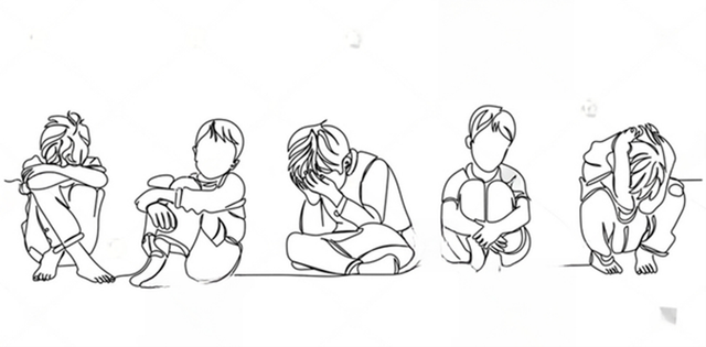 Gambar: Akibat Trauma Masa Lhttps://www.shutterstock.com/image-vector/continuous-line-art-sad-depressed-child-2220650965)alu (Sumber: