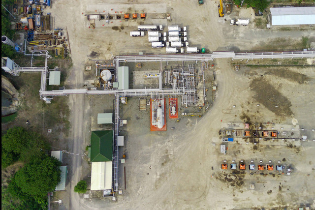 Lokasi penerapan teknologi Carbon Capture Utilization and Storage (CCUS) di Pertamina EP Sukowati Field, Bojonegoro, Jawa Timur. Foto: Budi Candra Setya/ANTARA FOTO