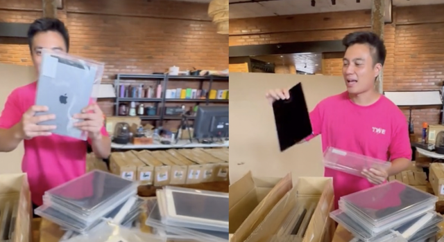 Baim Wong saat mempamerkan ipad jualannya. dok. istimewa 