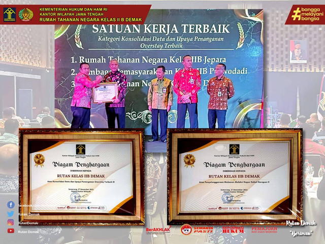 Ukir Prestasi, Rutan Demak Peroleh Dua Penghargaan Di Penghujung Tahun 2023