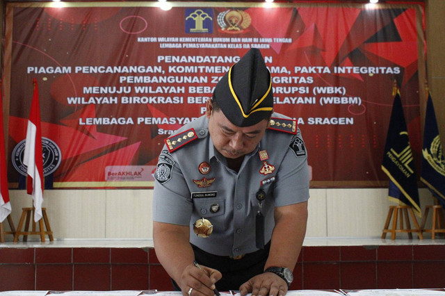 Lapas Sragen Tandatangani Komitmen Bersama Pencanangan Pembangunan ZI