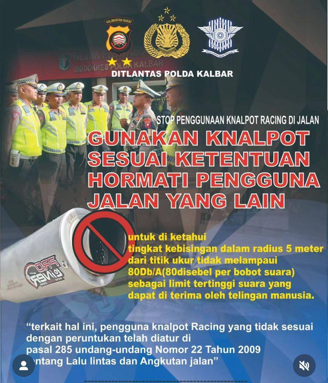 Ditlantas Polda Kalbar akan lakukan razia knalpot racing di jalan raya mulai 1 Februari hingga 10 Februari 2024 di Pontianak. Foto: Dok. PJR Kalbar