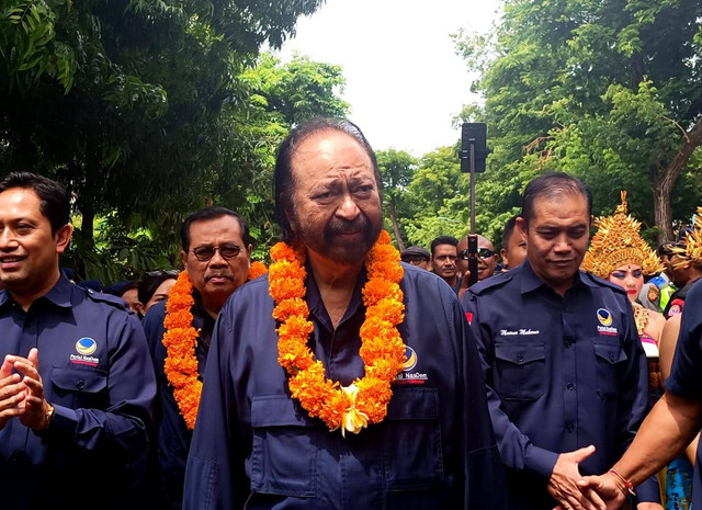 Ketum NasDem Surya Paloh saat kampanye Pemilu 2024 di DPW NasDem Bali, Selasa (23/1/2024). Foto: Denita BR Matondang/kumparan