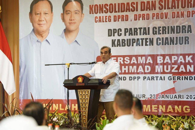 Sekjen Partai Gerindra Ahmad Muzani menghadiri konsolidasi DPC Gerindra Kabupaten Cianjur pada Selasa (23/1/2024). Foto: Dok. Istimewa
