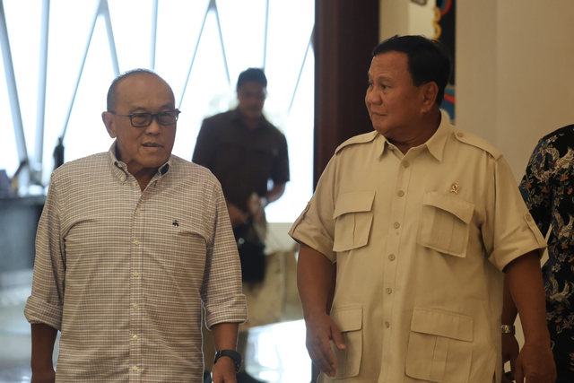 Capres nomor urut 2 Prabowo Subianto bertemu Aburizal Bakrie di Wisma Bakrie Center, Kuningan, Jakarta Selatan, Rabu (24/1/2024). Foto: Dok. Istimewa