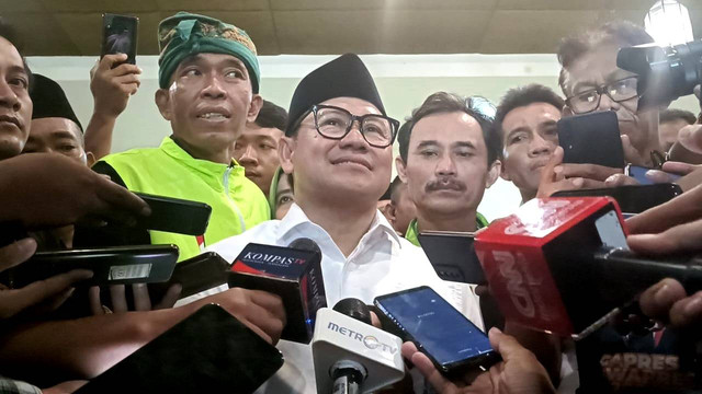Cawapres nomor urut 1, Muhaimin Iskandar alias Cak Imin, saat gelar Konsolidasi Pemenangan AMIN di Sunset 100 Hotel, Badung, Bali, Jumat (26/1/2024). Foto: Fadlan Nuril Fahmi/kumparan