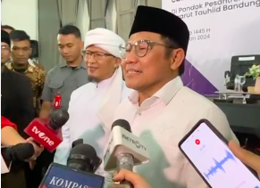 Cawapres 01 Muhaimin Iskandar sowan Aa Gym di Ponpes Daarut Tauhiid di Bandung, Jawa Barat, Kamis (8/2). Foto: Haya Syahira/kumparan