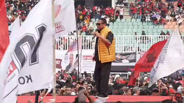 Oesman Sapta Odang atau OSO saat menghadiri kampanye Ganjar-Mahfud di Bogor. Foto: Youtube/PDI Perjuangan