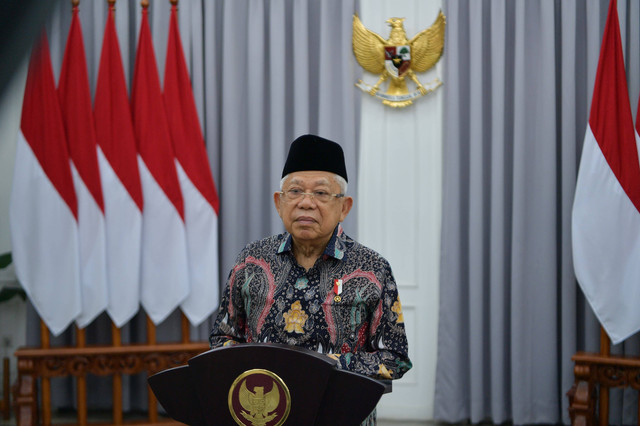 Wakil Presiden Ma'ruf Amin memberikan sambutan di perayaan Tahun Baru Imlek 2024. Foto: Dok. BPMI Setwapres
